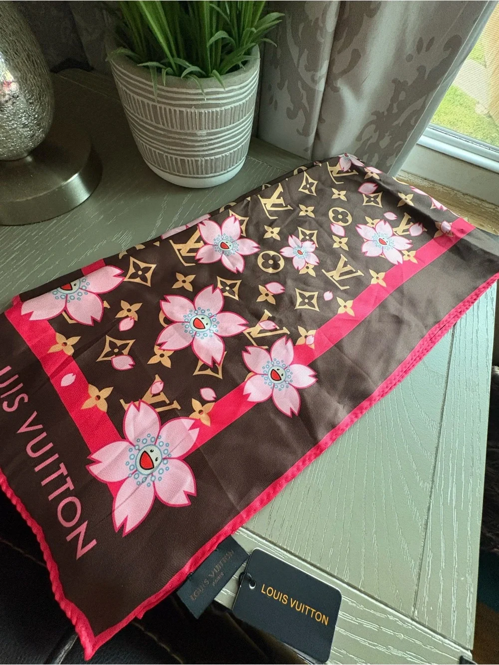 FASHION  Pink & Brown Floral Silk Scarf